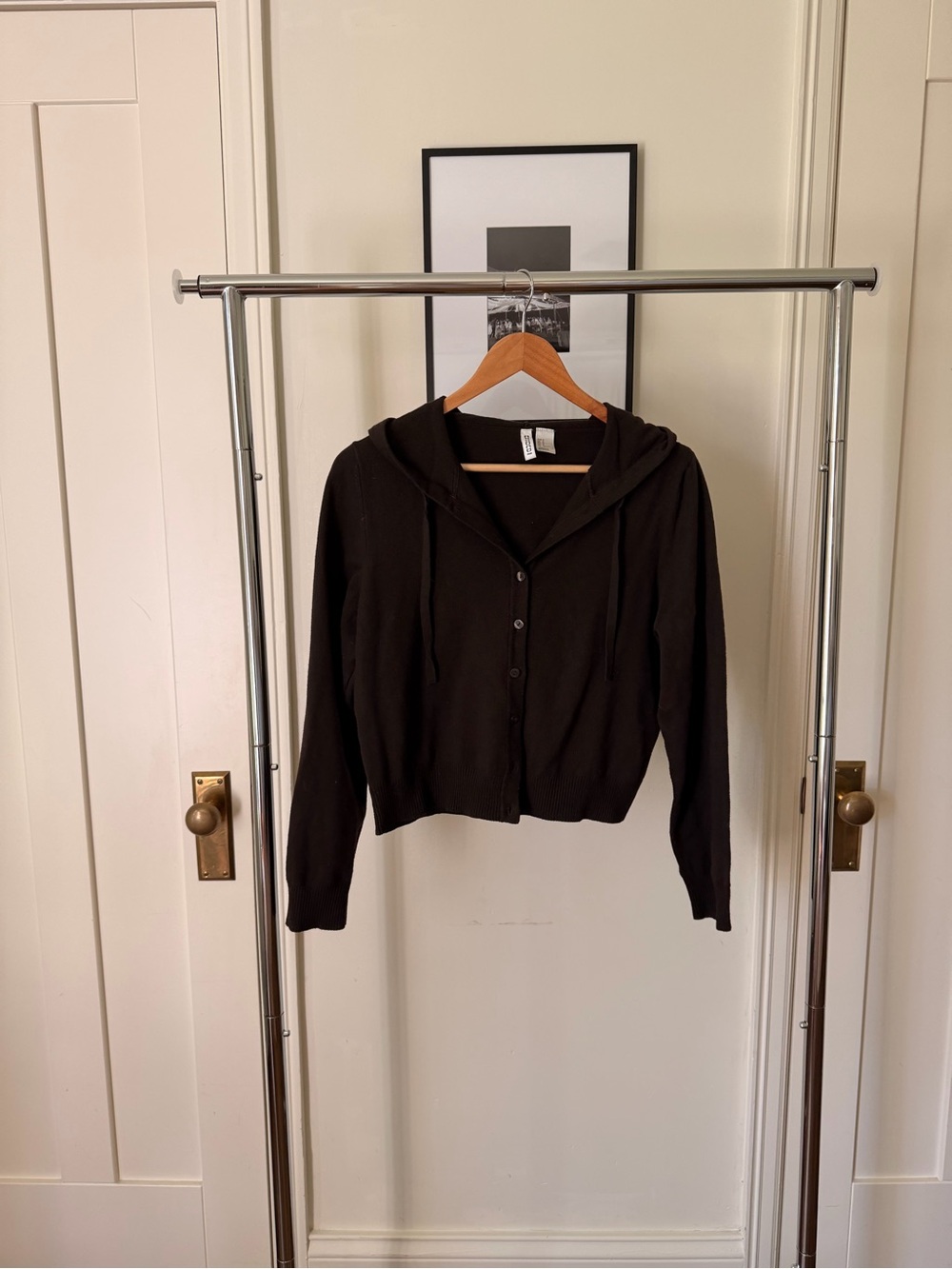 Women's Brown Hooded Button-Down Cardigan Sweatshirt